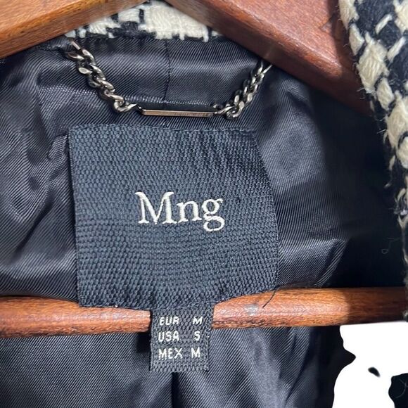 MNG Mango Check Tweed Wool Blend Double Breasted Coat Black & Off White Small - Picture 6 of 9